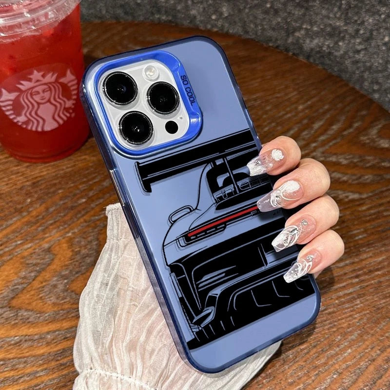 Trendy Sports Car Line Art Phone Case For iPhone 17 Pro Max 16 15 14 Pro 13 12 11 XS XR X 8 7 16 Plus 17E Shockproof Laser Cover