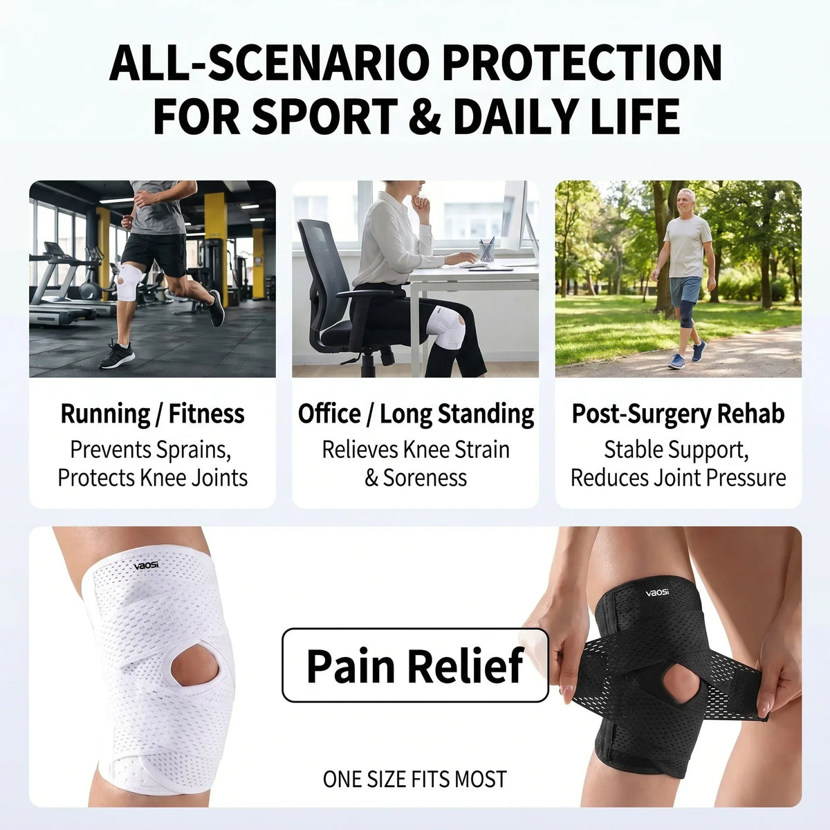 VBOSI Compression Knee Pad For Relieve Meniscal Tear Knee Pain Arthritis Joint Pain Relief Breathable Knee Support