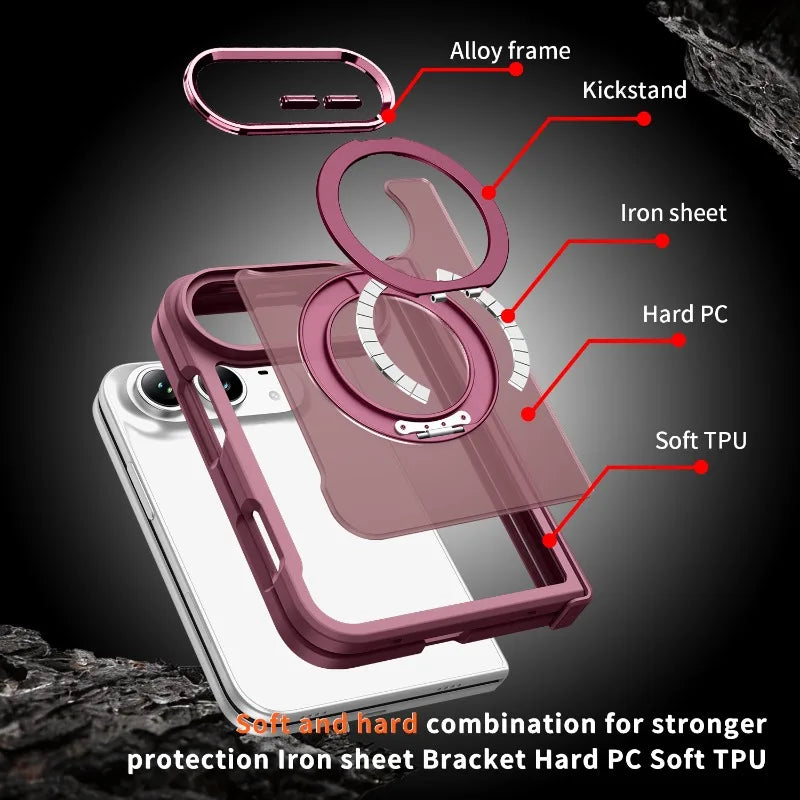 Fashion Feel 360 Degree Rotating Foldable Phone Case for IPhone Duo Fold for IPhone Ultra Metal Lens Frame Shockproof PC Cover
