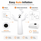 Large Inflatable Halloween Ghost Decor, Standing Ghost Yard Decoration, PVC Outdoor Lawn Garden Halloween Party Display Prop