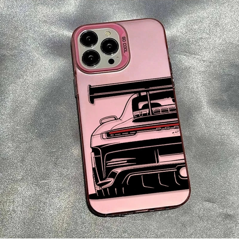 Trendy Sports Car Line Art Phone Case For iPhone 17 Pro Max 16 15 14 Pro 13 12 11 XS XR X 8 7 16 Plus 17E Shockproof Laser Cover