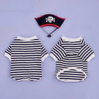 Halloween Pirate Pet Costume Set with Skull Hat Black White Striped Dog Cat Shirt Sweatshirt Spooky Cosplay Party Apparel Outfit