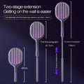 Telescopic Electric Mosquito Swatter & UV Trap Lamp, Extendable 109cm, Safe Physical Killer, Rechargeable, Wall Mount No Gap