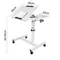 Mobile Laptop Desk with Wheels Height Adjustable Overbed Table, 180 Tiltable Bedside Computer Stand with Safety Edge Stopper, Carbon Steel Rolling Notebook Tray for Home Office Sofa Bed, White Bedroom Furniture