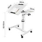 Mobile Laptop Desk with Wheels Height Adjustable Overbed Table, 180 Tiltable Bedside Computer Stand with Safety Edge Stopper, Carbon Steel Rolling Notebook Tray for Home Office Sofa Bed, White Bedroom Furniture
