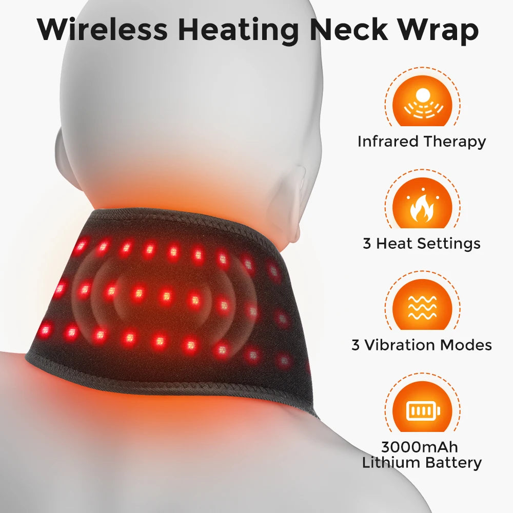 Electric 660-850nm Red Light Heating Neck Belt Neck Pain Relief Anti-fatigue Neck Vibration Massage Pad