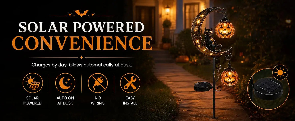 Solar Halloween Black Cat & Pumpkin Moon Garden Stake Light, Solar Garden Decoration, Outdoor Waterproof Metal Pumpkin Stake