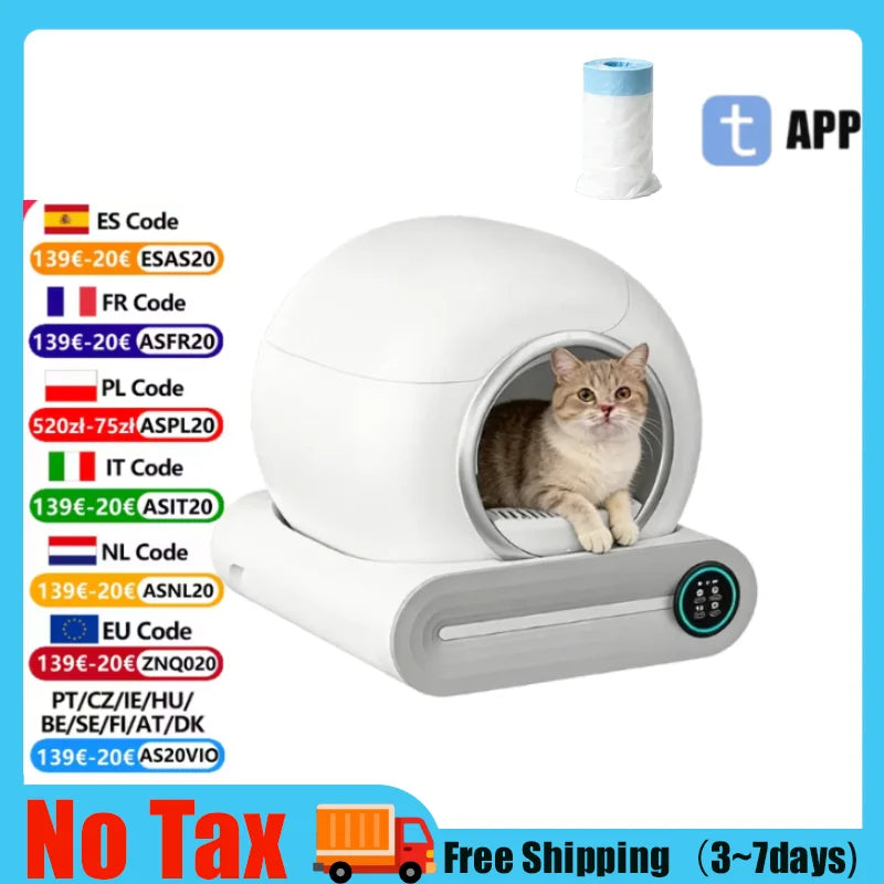 New  65L Automatic Smart Cat Litter Box Self Cleaning Fully Enclosed Large Cat Toilet Litter Tray
