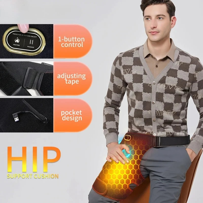 Cordless Heated Hip Support Brace with Massager Relief Lower Back Hip Heating  Massage Support Hips Muscle Relaxation