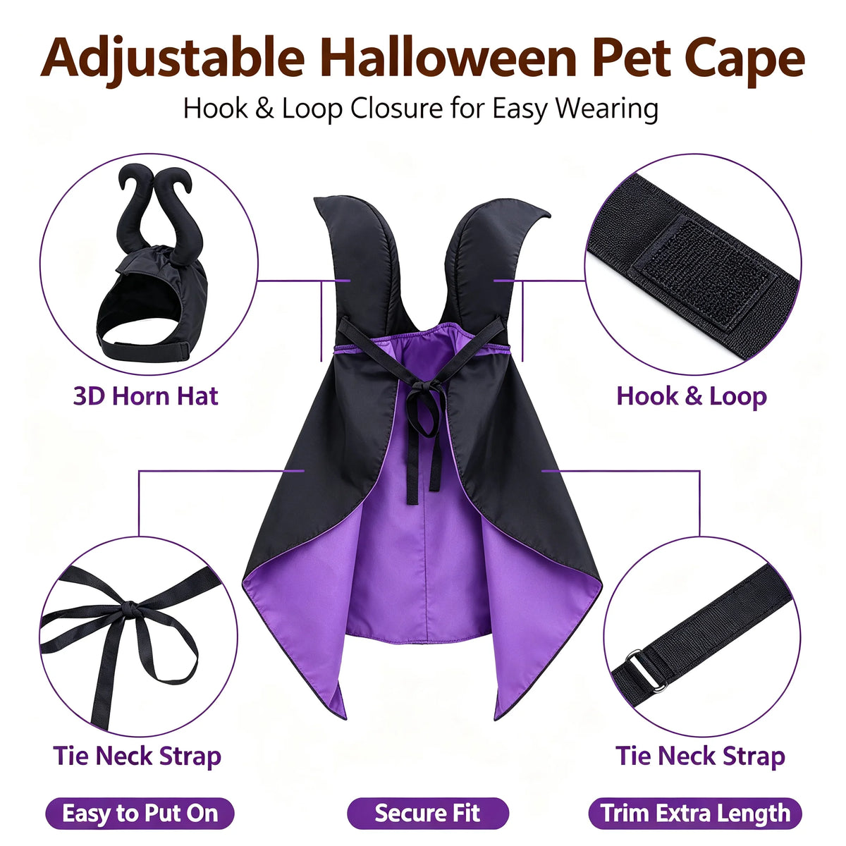 Halloween Dog Cat Costume Hooded Cloak Maleficent Velvet Cape Adjustable Cosplay Party Dress Apparel Funny Witch Holiday Pet