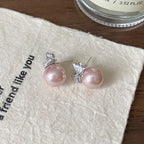 Sweet Shiny Bow Stud Earrings Women Zircon Pearl Small Earrings Elegant Delicate Versatile Christmas Party Jewelry Accessories