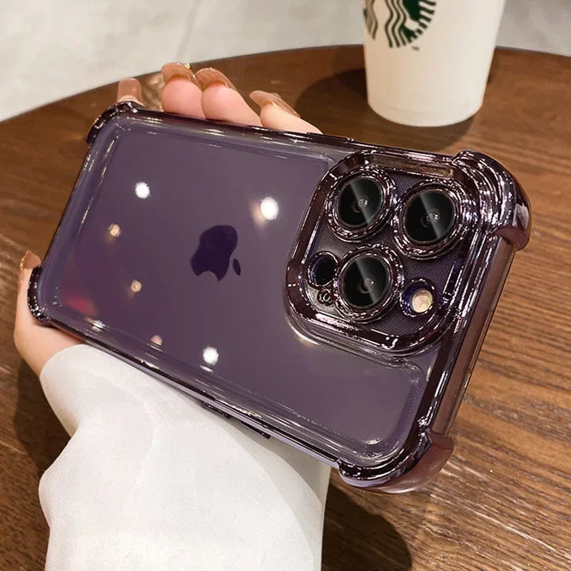 Luxury Electroplate Shockproof Transparent Phone Case For iPhone 18 17 16 15 14 13 12 Pro Max Plus Air Clear Bumper Cases Cover