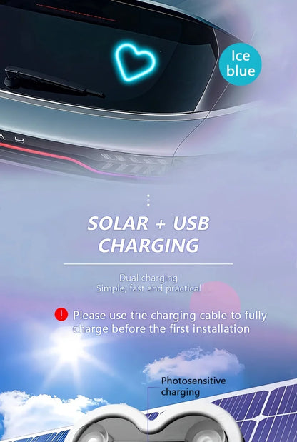 Solar LED Car Neon Lights – Heart Shape | RGB Atmosphere Light