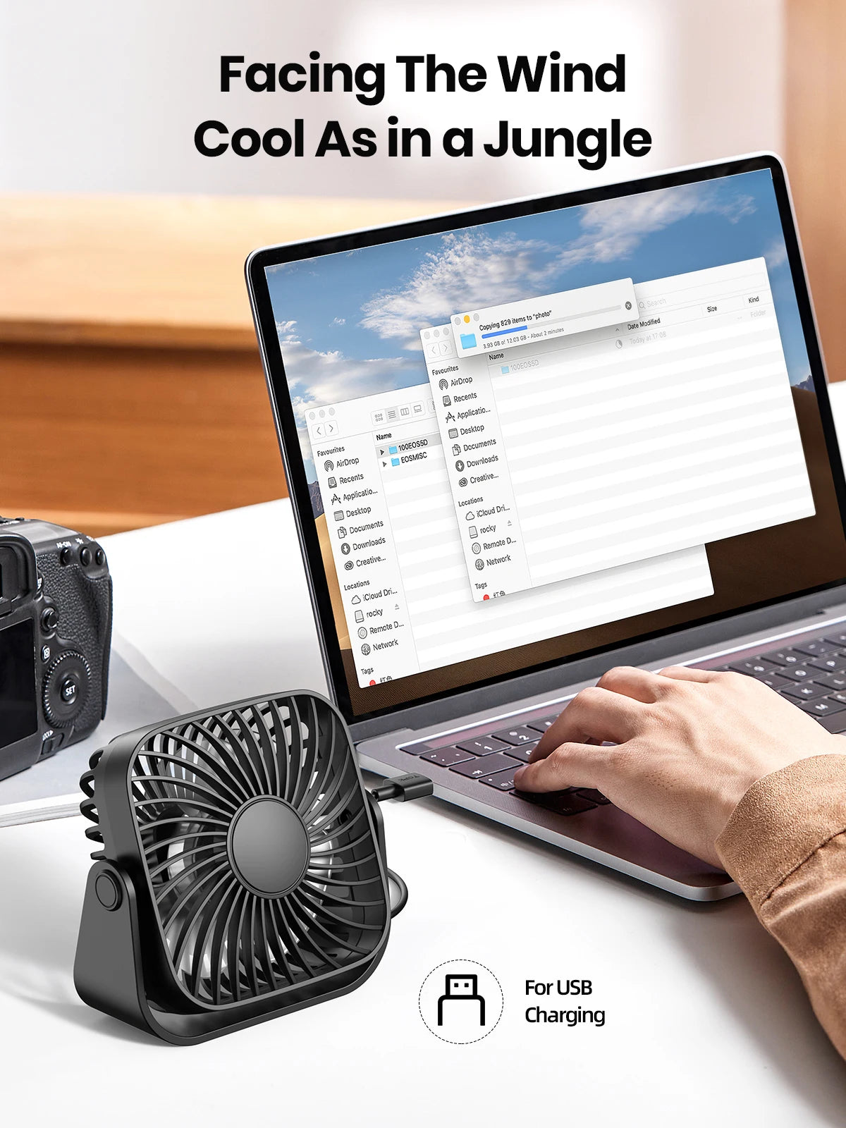 TOPK 4" Portable USB Mini Fan – 3 Speeds, 360° Adjustable, Ultra Quiet