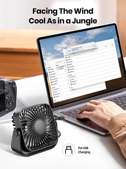 TOPK 4" Portable USB Mini Fan – 3 Speeds, 360° Adjustable, Ultra Quiet