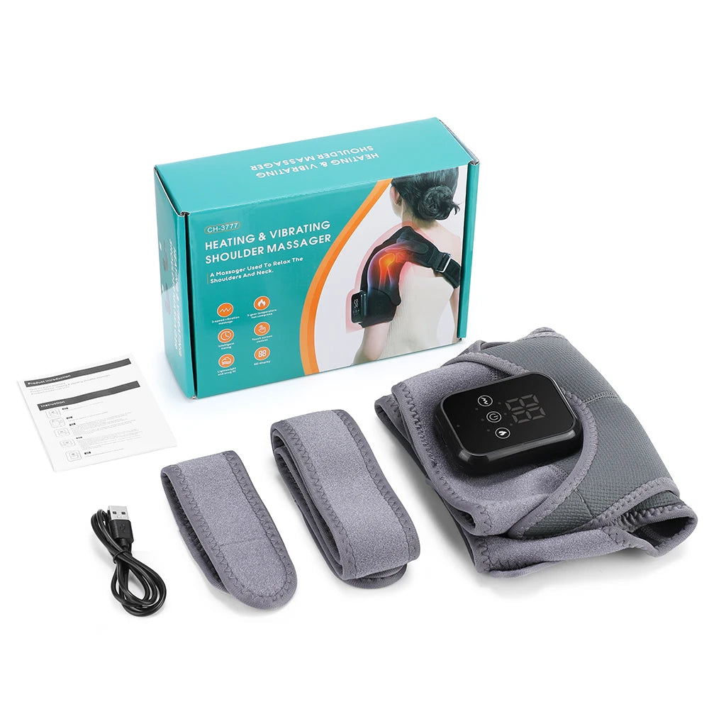 Electric Heating Shoulder Vibration Massager Heated Back Shoulder Brace LED Display Massage Support Belt Strap Arm Muscle Relaxation