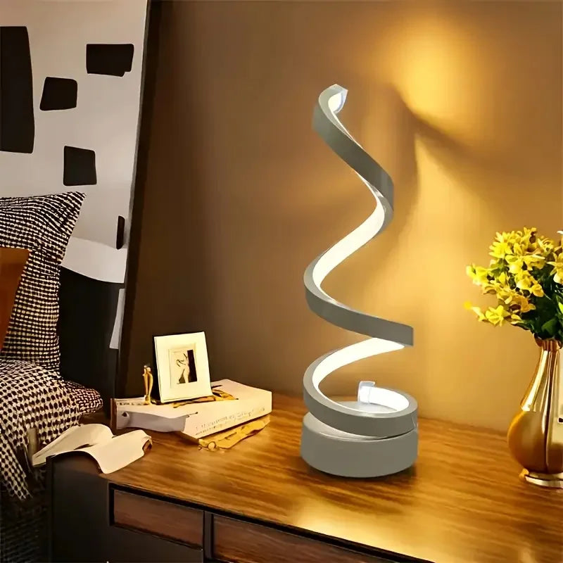 1PC Simple Spiral External Emitting Bright Desktop Desk Lamp, USB - Three-color Lighting, Suitable for Living Room and Bedroom D