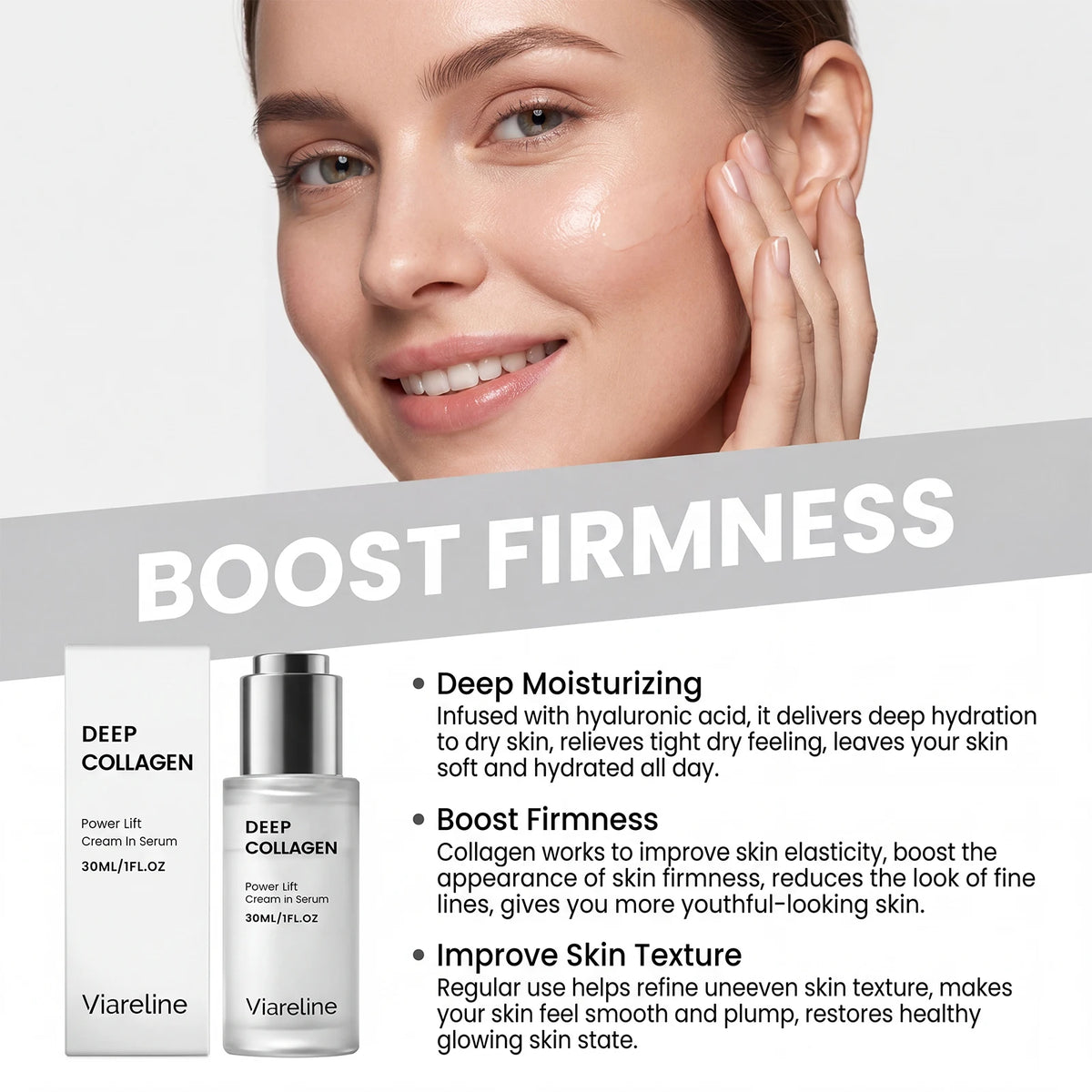 Collagen Face Serum With Hyaluronic Acid for Hydrating and Firming Skin