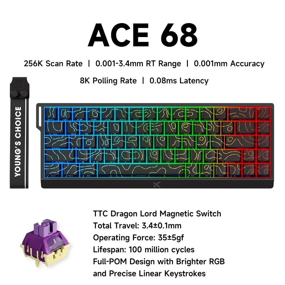 MCHOSE ACE 68 Magnetic Switch Gaming Keyboard Hall Effect Rapid Trigger Programmable RGB 8K Hz DKS/MT/TGL/RS/SOCD Keyboard ﻿