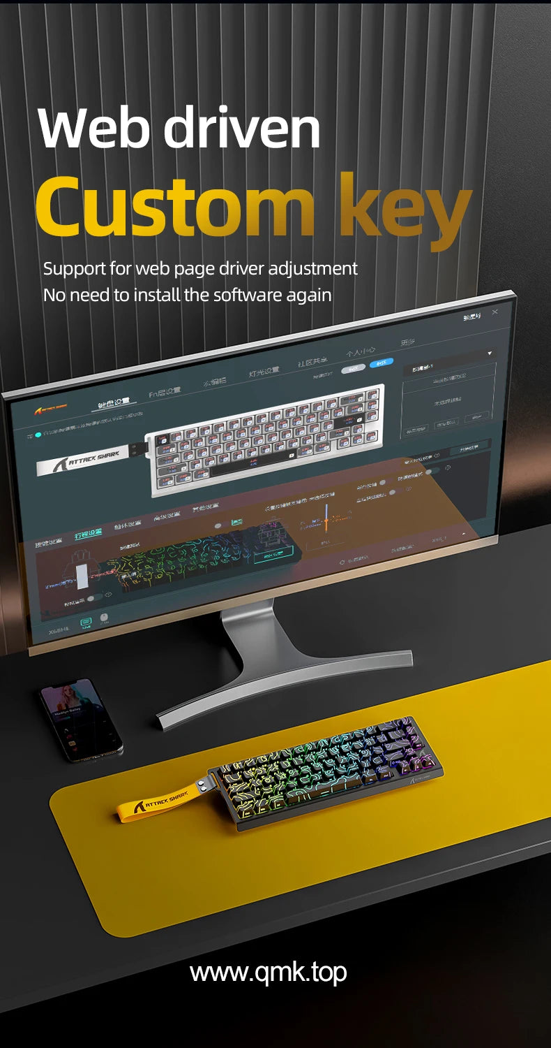 ATTACK SHARK X68HE X68PRO HE Magnetic Axis Gaming Keyboard Wired 8K Return Rate 5000mAh Battery Web Driver PBT Keycaps Esports
