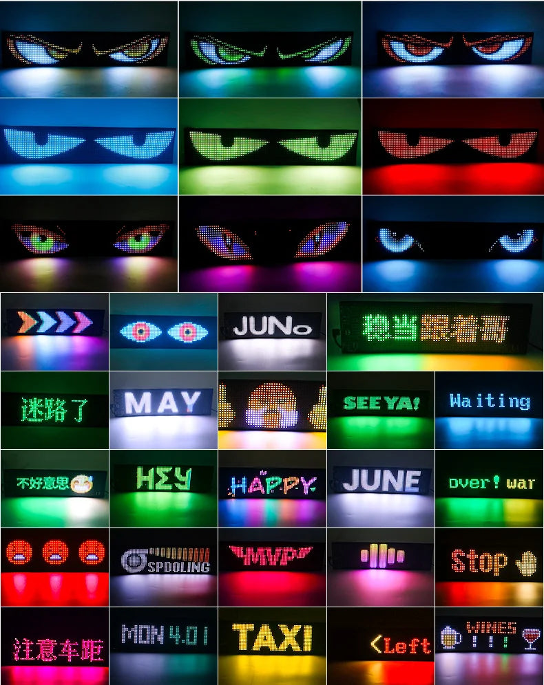 Multifunctional Bright Devil Eyes LED Light for Car Windshield Flexible Programmable Scrolling LED Display Bluetooth APP Control