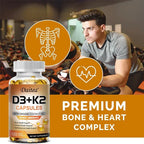 Vegan Vitamin D3 K2 Capsules - Organic Coconut Oil - Daily Supplement for a Healthy Immune System & Bones Gluten & Soy Free