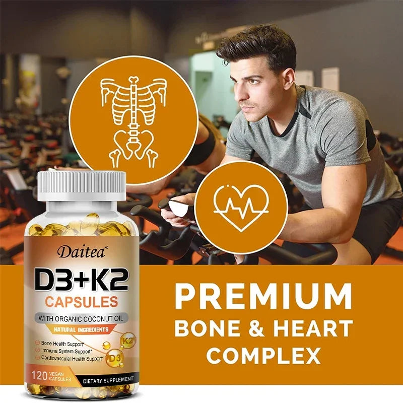 Vegan Vitamin D3 K2 Capsules - Organic Coconut Oil - Daily Supplement for a Healthy Immune System & Bones Gluten & Soy Free