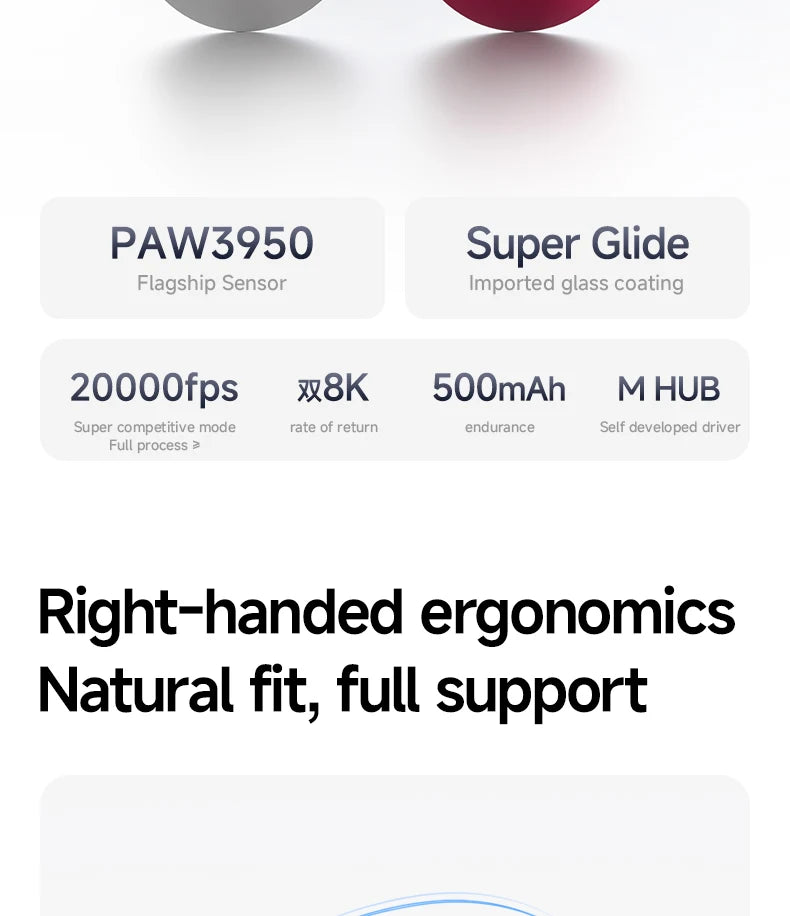MCHOSE A7 Ultra RE Gaming Mouse 8000Hz Polling Rate Ergonomic Design 20000fps 42000DPI 750IPS Super Glide Coating 500mAh Battery