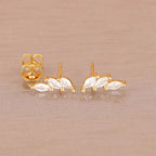 Luxury Green Crystal Zircon Leaves Stud Earrings for Women Fashion Gold Color Geometric Piercing Earring Bride Wedding Jewelry