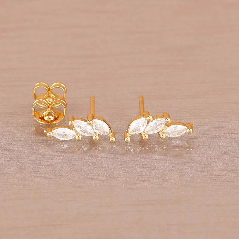 Luxury Green Crystal Zircon Leaves Stud Earrings for Women Fashion Gold Color Geometric Piercing Earring Bride Wedding Jewelry