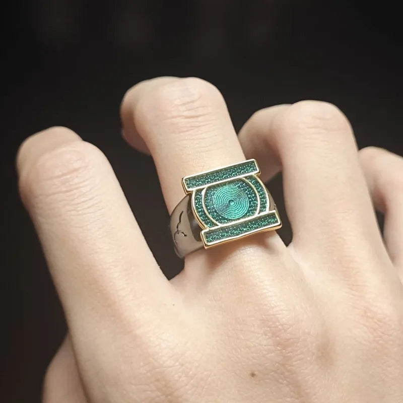 Hot Green Lantern Ring Anime Peripheral John Stewart Ring Adjustable Open Band Cosplay Green Lantern Corps Ring Toy Fans Gift