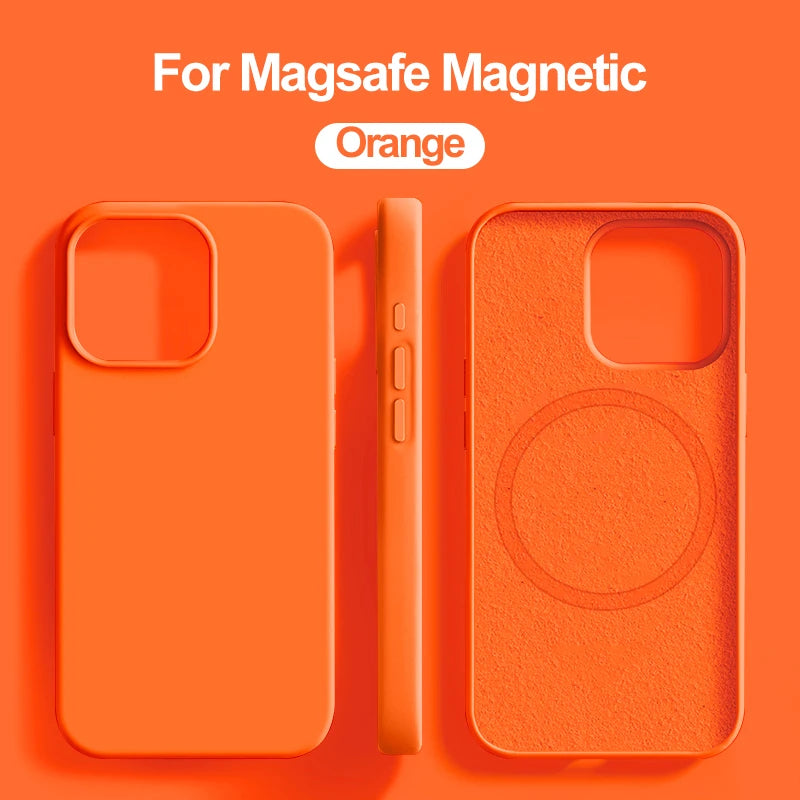 Luxury For Magsafe Wireless Charge Case For Apple iPhone 15 14 13 11 16 17 Pro Max 17 Air Plus Liquid Silicone Shockproof Cover