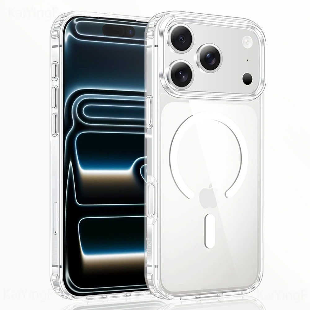 Luxury For Magsafe Transparent Case For iPhone 18 17 16 15 14 13 12 11 Pro Max Mini XR Magnetic Wireless Charge Back Cover Case