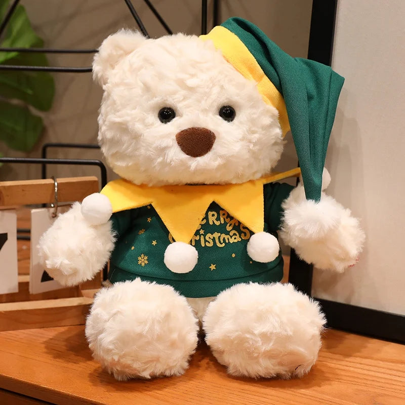 Cute Christmas Bear Plush Toy Christmas Dress Up Teddy Bear Scarf Hat Dress Up Comfort Doll Xmas Birthday Gifts