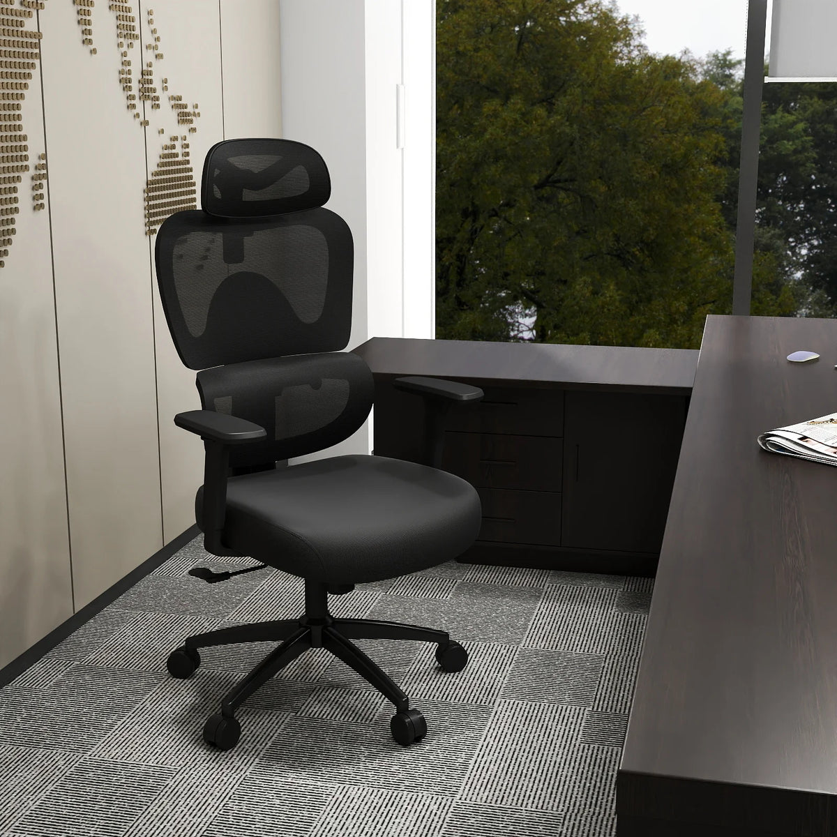 Ergonomic Mesh Office Chair Adjustable Headrest Lumbar Support Computer Chair High Back Desk Chair Swivel Task Chair for Home Office