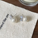 Sweet Shiny Bow Stud Earrings Women Zircon Pearl Small Earrings Elegant Delicate Versatile Christmas Party Jewelry Accessories