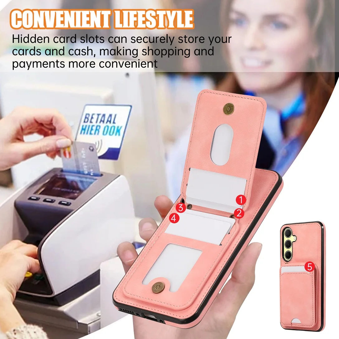 Shoulder Lanyard Leather Card Wallet Case For Samsung Galaxy S25 S24 S26 Ultra S23 S22Plus A57 A37 A17 A36 A56 Stand Phone Cover