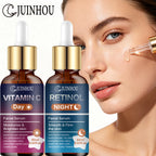 JUINHOU 2Pcs Day & Night Face Serum Set Vitamin C Retinol Hydrating Glowing Skin Make Skin Smoother And Firmer Daily Facial Care