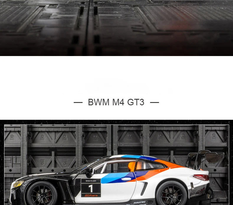 1:24 BMW M4 GT3 Alloy Sports Car Model Diecast Metal Toy Car Vehicles Model Simulation Sound and Light Collection Childrens Gift