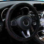 Universal Fit PU Carbon Fiber Leather Car Steering Wheel Cover 14.5-15 Inch No Inner Ring Required Vehicle Decoration Accessory