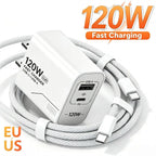120W GaN USB C Charger 2-Port Fast Charging Phone Charger Power Adapter For iPhone Samsung Xiaomi Type C US Plug Wall Charger