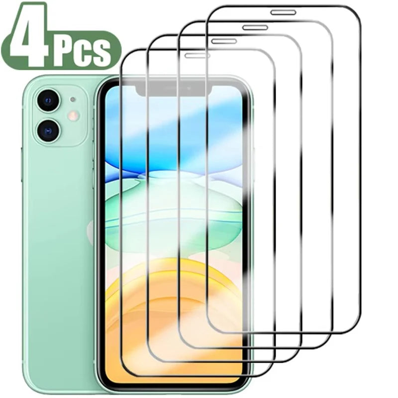 1-4Pcs 9H Screen Protector For iPhone 15 16 17 Pro Max 18 11 14 12 13 Mini X XS XR Protective Glass For iPhone 7 8 Plus SE Film