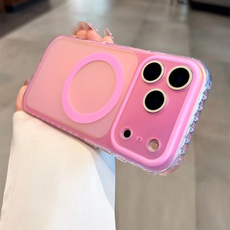 Luxury Laser Aurora Gradient For Magsafe Phone Case For iPhone 18 15 16 17 Pro Max Magnetic Wireless Charging Hard Bumper Cover