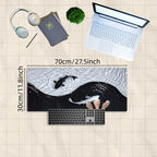 Tai Chi Koi Patterned Gaming Mouse Pad Non-Slip Rubber Base Precision Stitched Edges Waterproof Rectangular Desk Mat Office Game