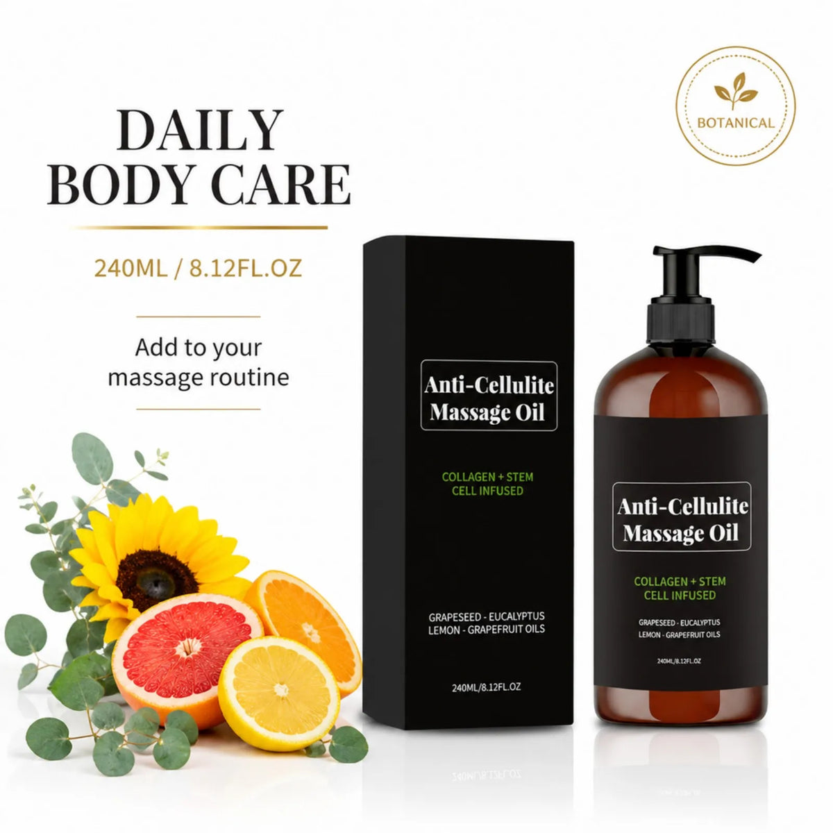 Anti-cellulite Body Massage Oil Natural Plant Essential OilRelaxing Soothing Moisturizing Skin Care Lightweight Non Greasy 240ml