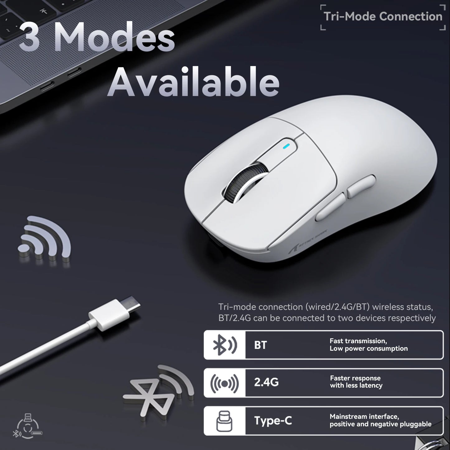 ATTACK SHARK X3 Tri-mode Gaming Mouse, PixArt PAW3395 Sensor, 26K DPI, 49g Ultralight, BT/2.4G Wireless/Wired,for PC Gamer