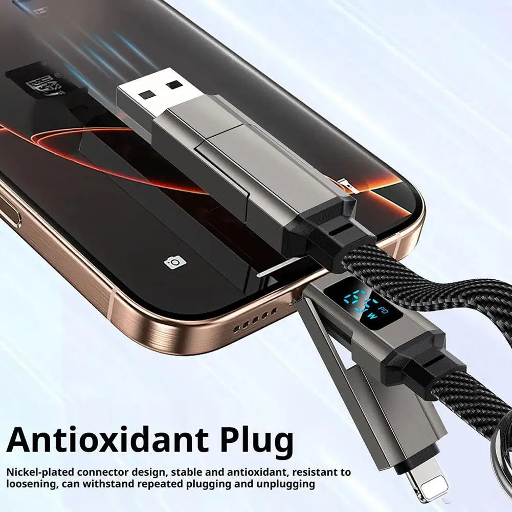 4-in-1 Portable 65W Keychain Digital Display PD Fast Charging Cable For iPhone Huawei Short Type-C Mobile Phone Data Cable