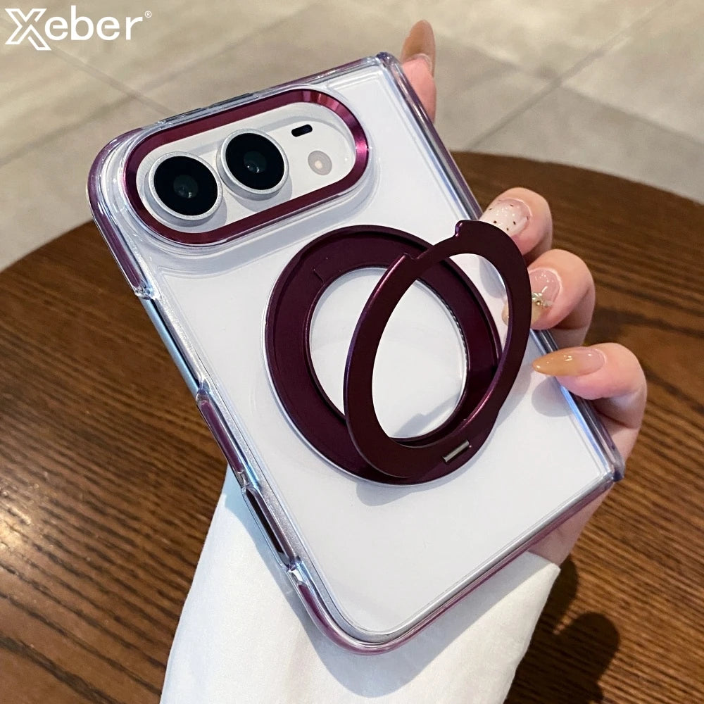 Transparent Magnetic Wireless Charging Case For iPhone Duo Metal Magnetic Bracket Holder Armor Acrylic Cover For iPhone Duo