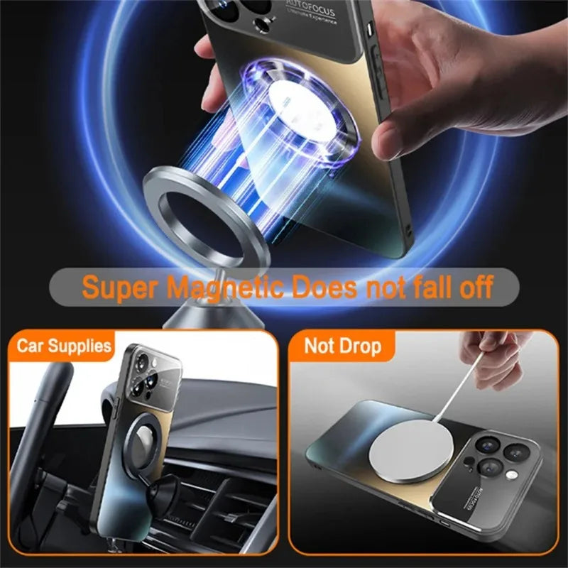 New Titanium Metallic Luxury Matte Case For iPhone 17 16 15 14 13 12 11 Pro Max For Magsafe Glass Lens Camera Protection Cover
