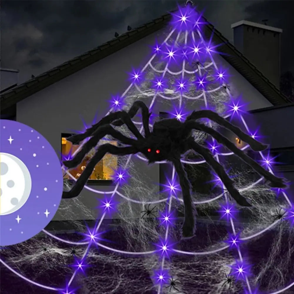 8 Modes Halloween Spider Web Lights Glow Waterproof Luminous Halloween Spider 5m Triangle Scary Giant Spider Bar